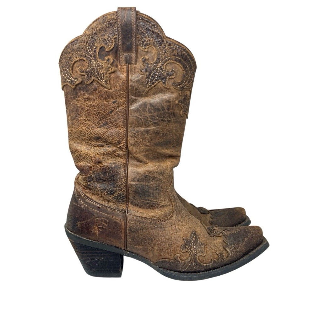 Ariat Brown Leather Snip Toe Western Boots Distressed Ranch 10014133 Womens 7 B